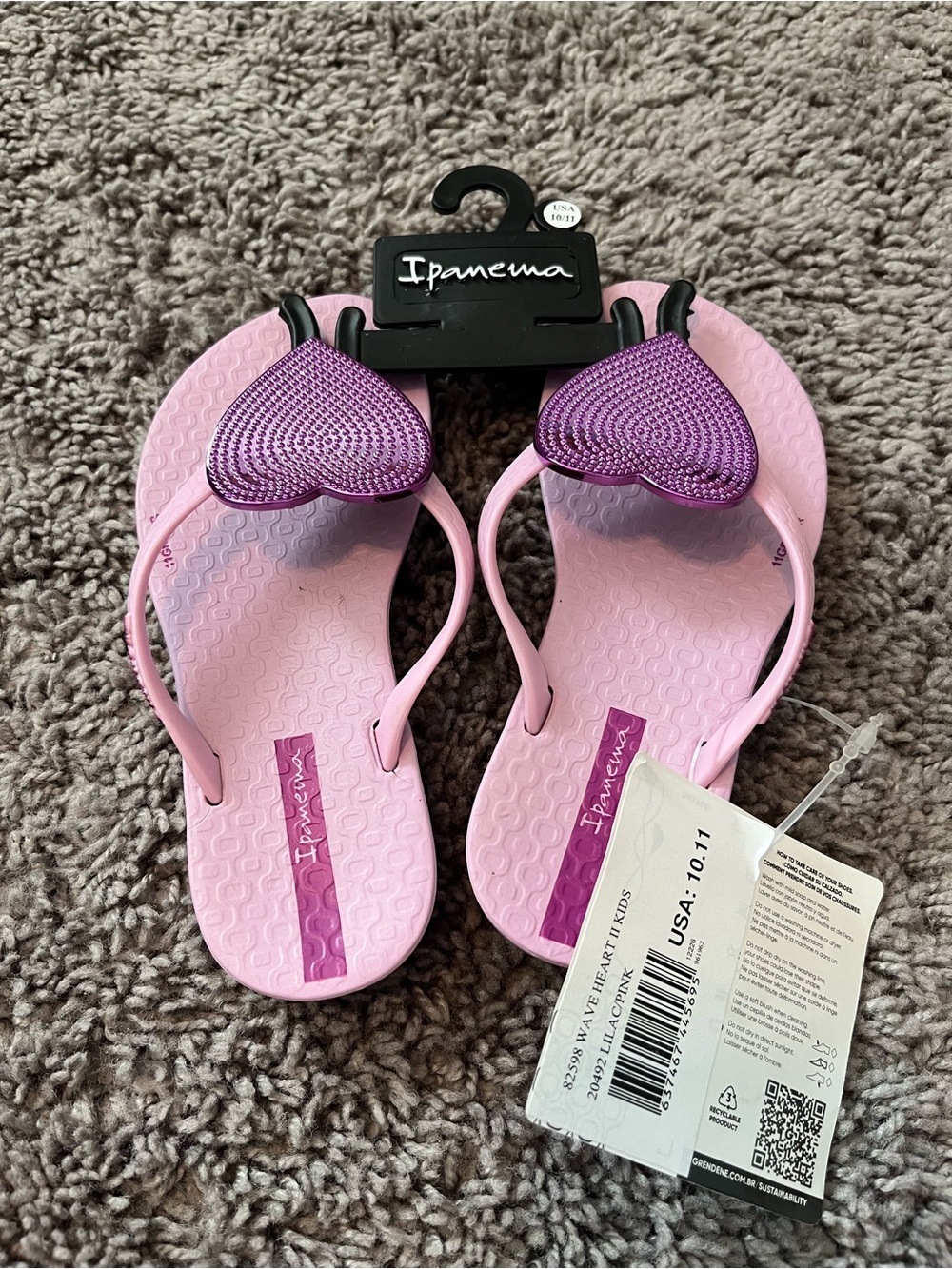 Impamema (Melissa) Girls Purple Heart Flip Flops - Size 10/11